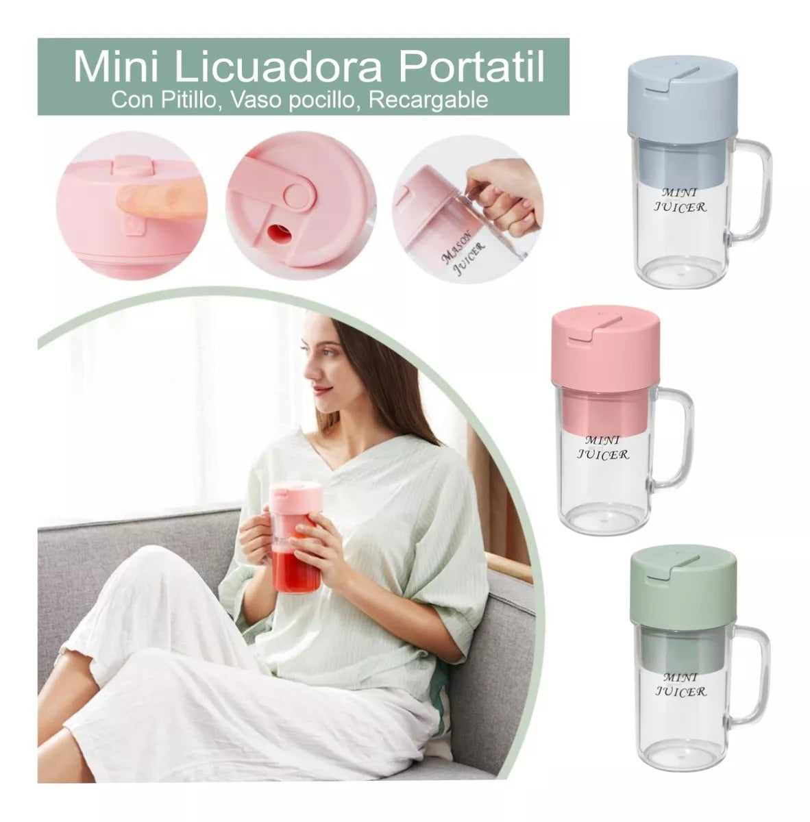 Licuadora recargable con pitillo